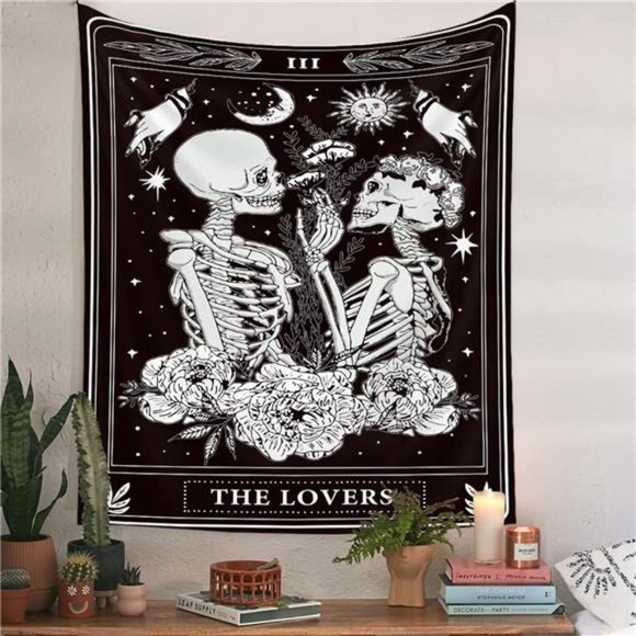 Naykow Skull Tapestries Black and White Skeleton Gothic Grunge Dark Witchy Wall - Picture 1 of 7